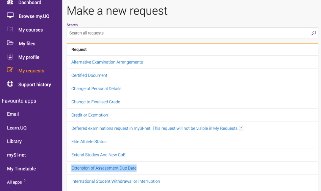 extension for an assessment申请界面 extension for an assessment申请界面