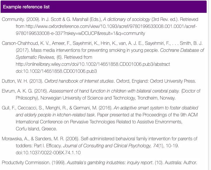 APA reference格式的reference list