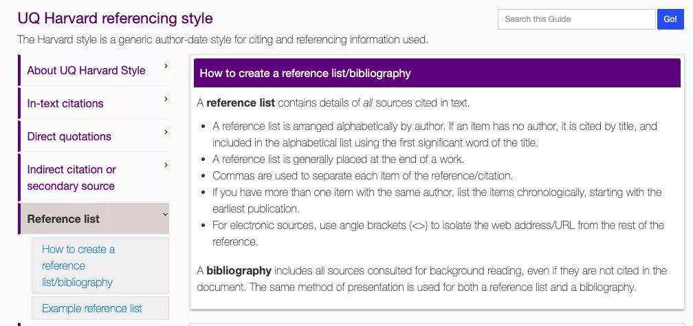 UQ官网给到同学们的harvard referencing style的要求